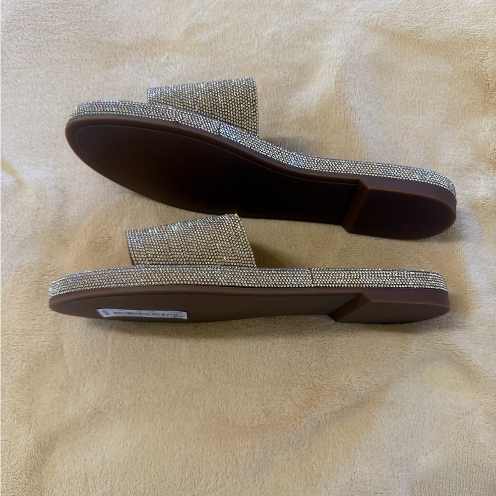 Steve Madden Achieve Rhinestone Glittering Silver Slide Sandals - Picture 7 of 10